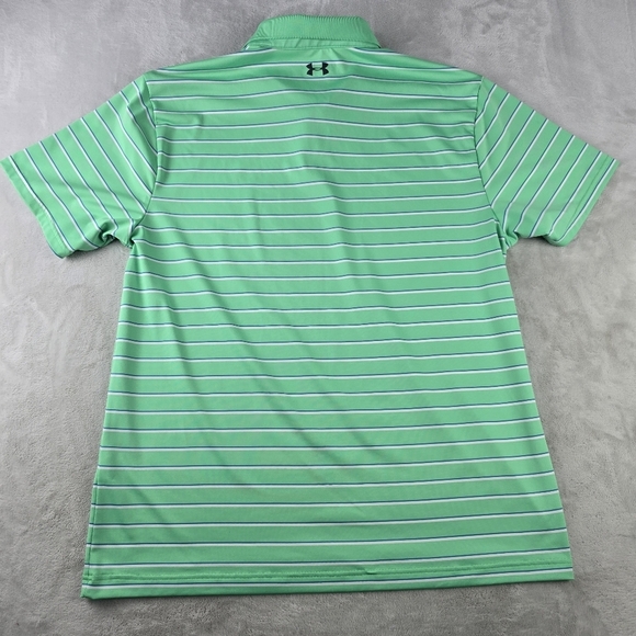 Under Armour Golf Men's XL Polo Shirt Loose Green Striped - Picture 2 of 7